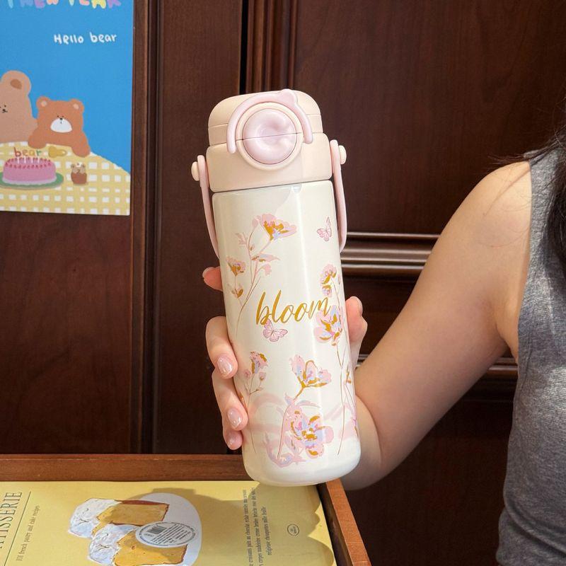 Cute Large-Capacity Thermos Cup for Girls, High-Looking New Style 316 Stainless Steel Water Cup with Straw and Handle