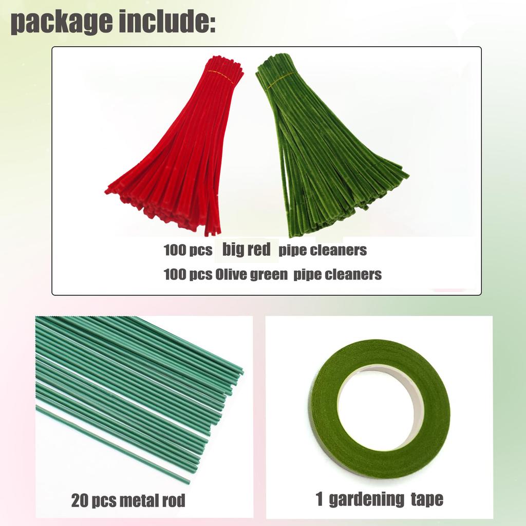 221 Pcs Craft Pipe Clearners Flower Set,Chenille Stem Pipecleaner Kit for Craft Tulip  Bouquet Making,DIY Craft Projects and Hol