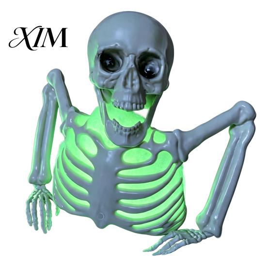 Outdoor Scary Lawn Decor Halloween Half Body Skeleton Decoration, Realistic Spooky Light Up Plastic Figure for Graveyard, Haunted House, Yard,
