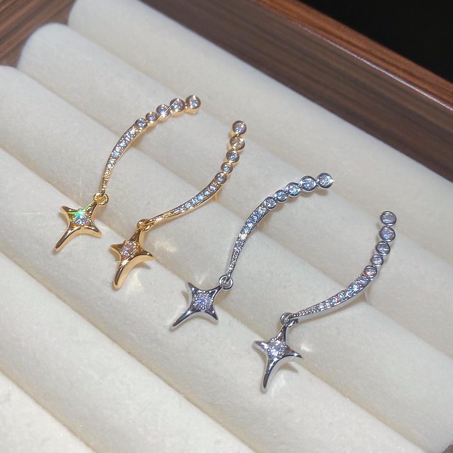 18K Gold-Plated Silver Geometric Starburst Zircon Earrings - Elegant, High-End Fashion for Women