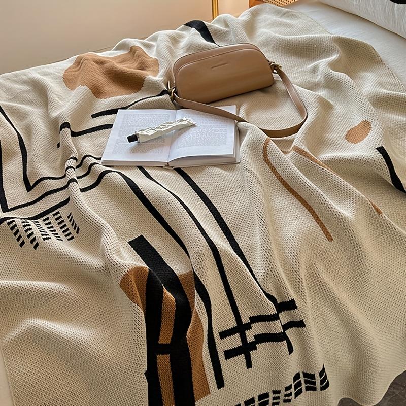 Vintage Geometric Knit Throw Blanket Soft Acrylic All Season Sofa Bed Office Nap Cozy Comfort Cold Nights Knit Construction