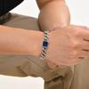 Chunky Cuban Chain Bracelets for Men Boys,Embossed Stainless Steel Chain Link Wristband with Blue Stone,Retro Jewelry Gift