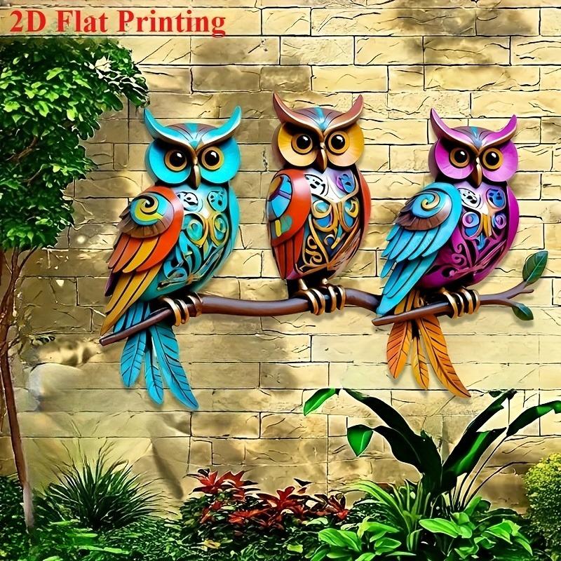 2D Flat, 1pc, Bohemian Style Three Owl Metal Wall Art Decoration, Courtyard, Living Room And Bedroom Outdoor Fence Decoration