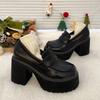 New Versatile Thick-soled Round-toe Leather Shoes for Women, High Heels