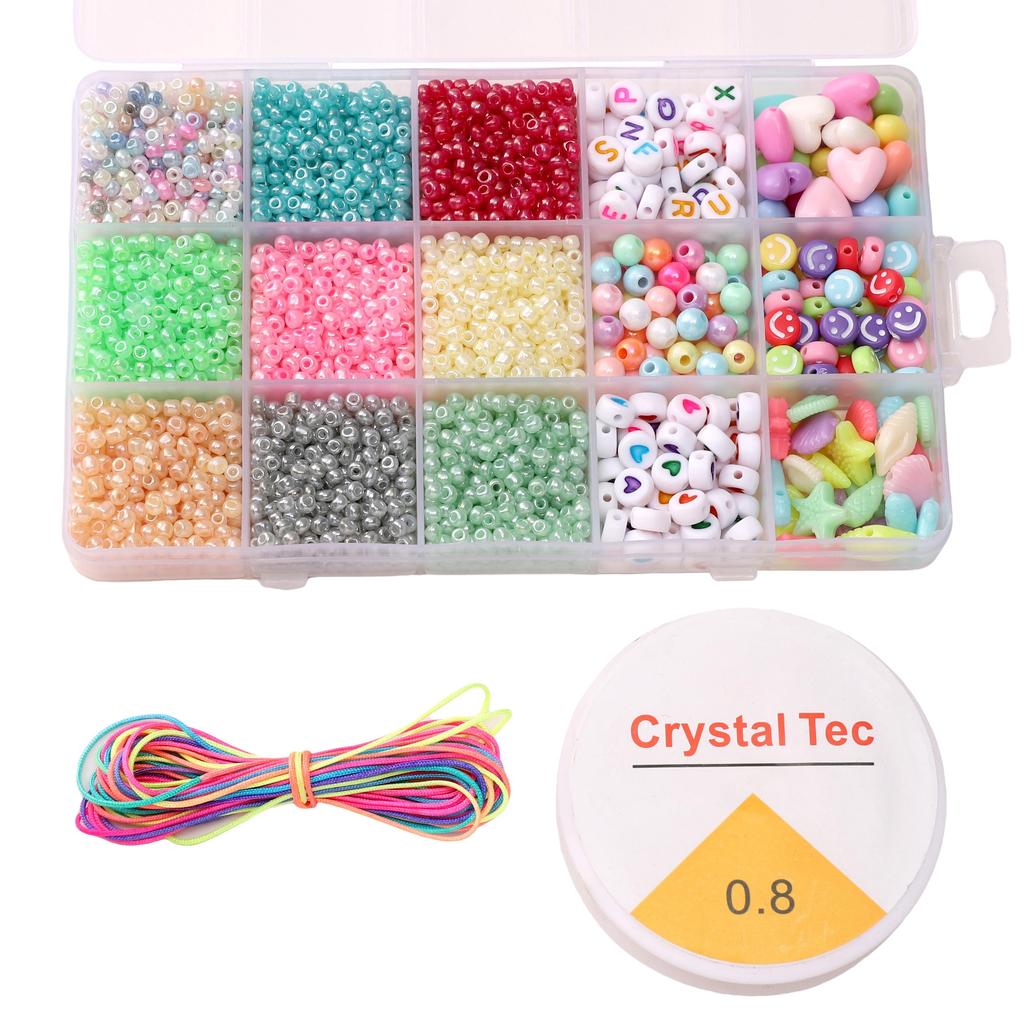 15box/bag Glass Seed Beads Acrylic Beads Elastic Line Thread Cord For DIY Accessories Jewelry Making