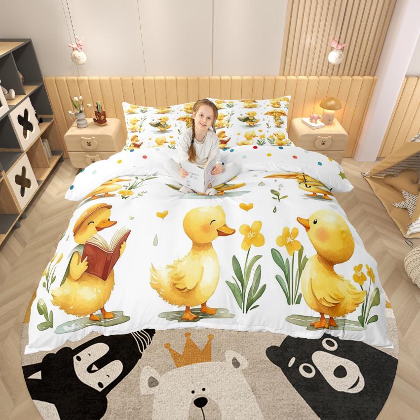 

Комплект постільної білизни Homewish Rustic Duck, Комплект покривала для ковдри з квітковим принтом у стилі кантрі, Біло-жовтий комплект для ліжка для хлопчиків-підлітків DE XS 100x135cm 2pcs&set