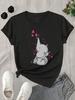Lady Top with Cute Cartoon Elephant Pink Hearts Graphic Print Women's Harajuku Short Sleeve Casual Women's T-shirt  Streetwear