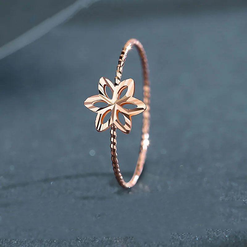 Purple Gold Hollow Cherry Blossom Ring, Simple Temperament Rose Gold Plated Open Ring Jewelry (opening is adjustable)