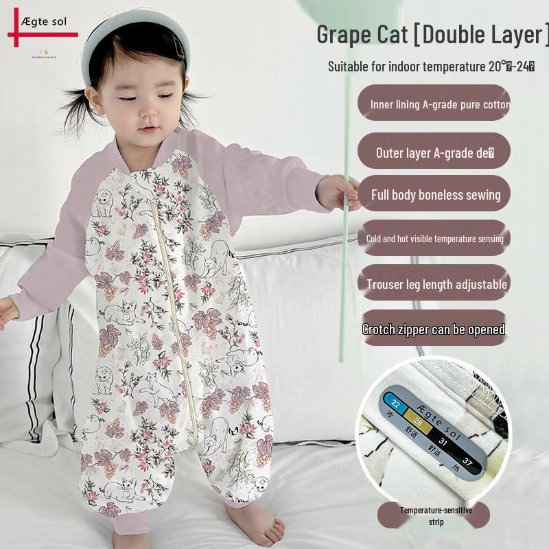 

Детский двухслойный бархатный спальный мешок - Анти-пинок, раздельные ножки, хлопок, пижама на весну/осень L100 (Height 80-92cm)