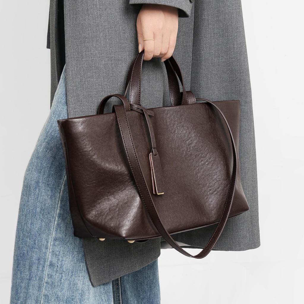 New Genuine Leather Women's Bag, Underarm Single Shoulder Cowhide Tote Bag, Niche Crossbody, Retro Soft Leather Large Capacity Bag
