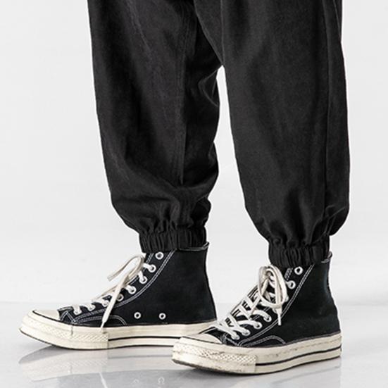 Mid-Rise Elastic Waistband Drawstring Pockets Solid Color Men Bloomers Spring Autumn Thin Style Hip Hop Trousers Streetwear