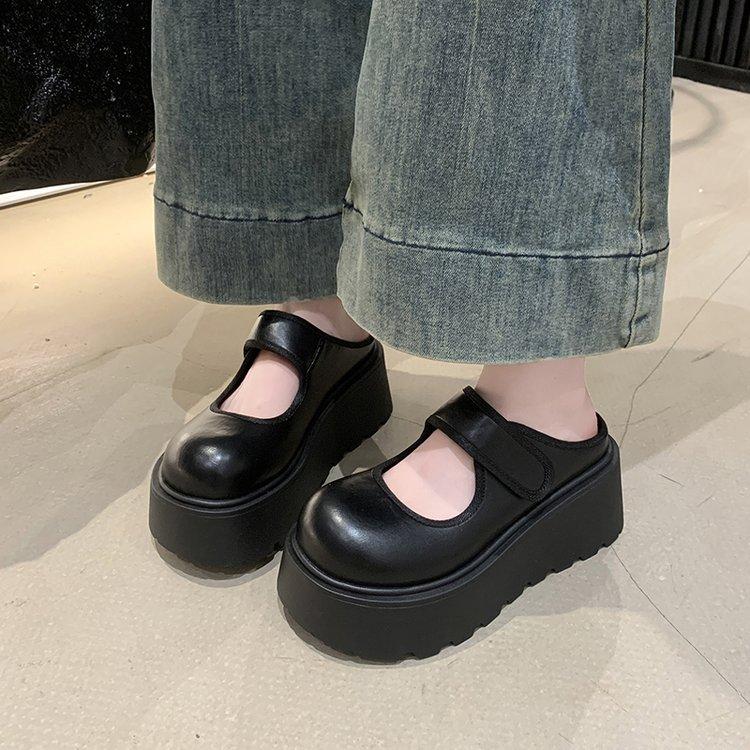 [Ushilai] British wind big head with slippers women's 2025 spring new small man increases height by one pedal