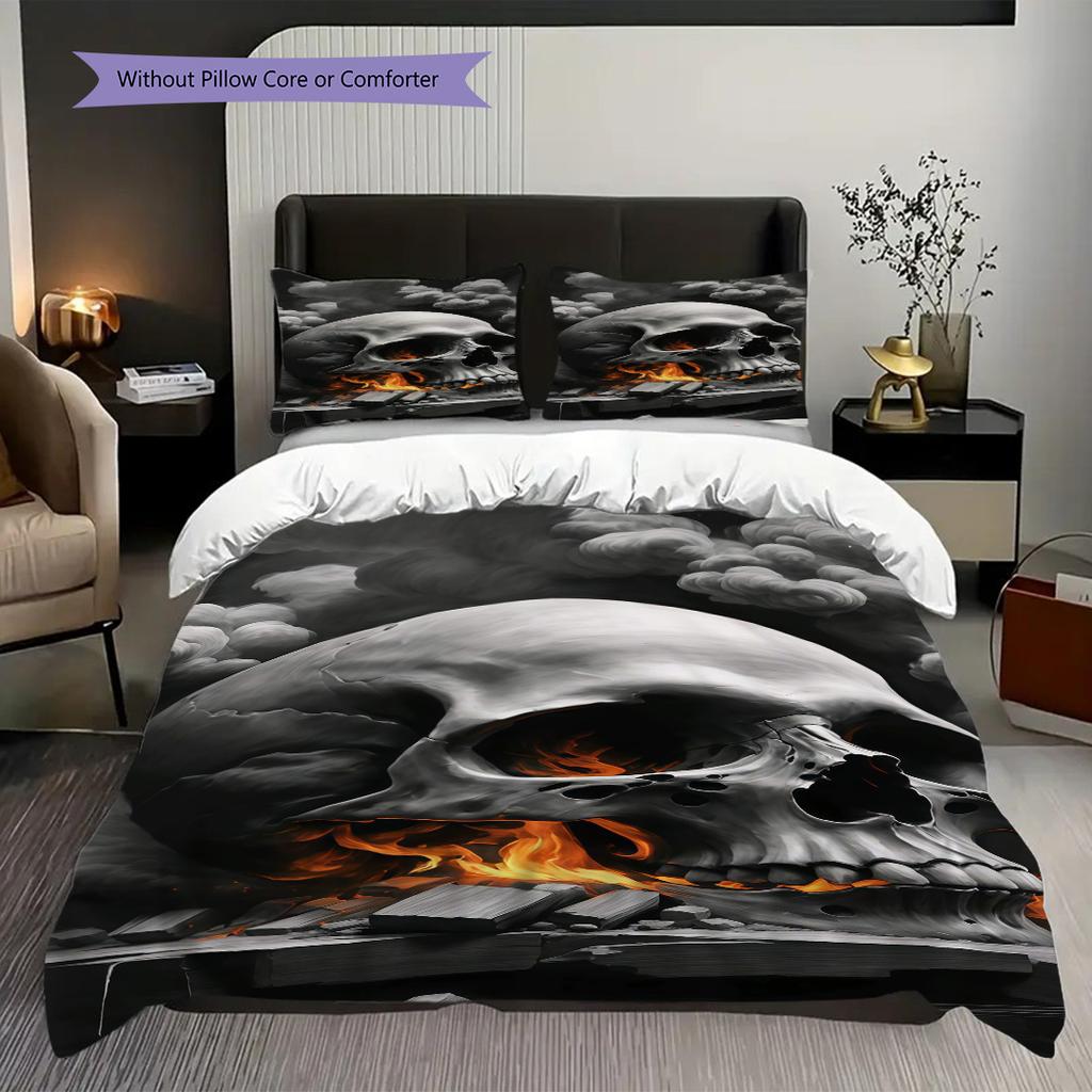 Skull Fire Set Bedding 1 Duvet Cover 2 Pillowcase Without Core Christmas Birthday Gift Duvet Cover And Pillowcase Soft And Comfortable