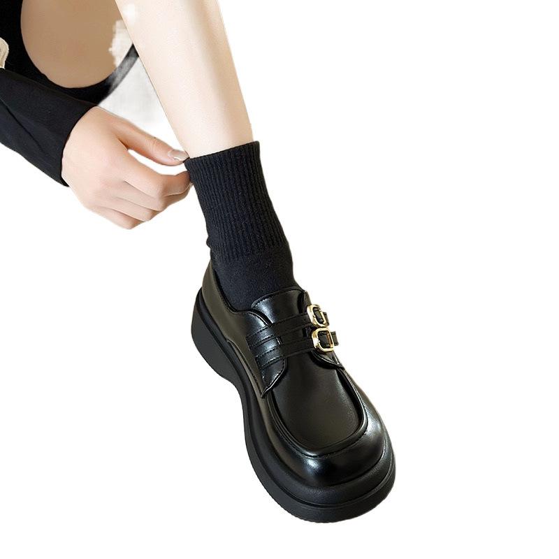 Platform British Style Black Small Leather Shoes New Autumn and Winter Mary Jane Velvet