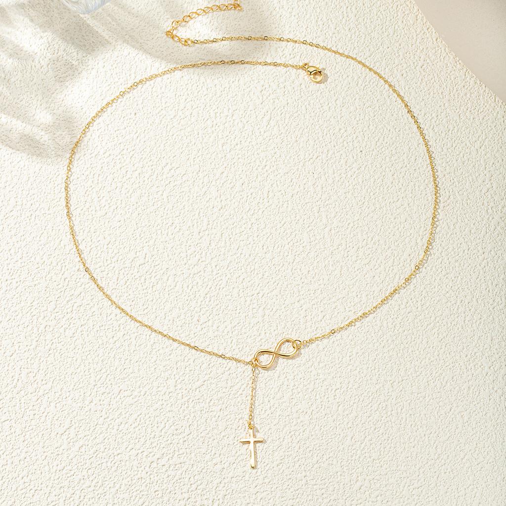 Minimalist Infinity Cross Lariat Necklace Gold Silver Plated Dainty Religious Jewelry for Women Daily Wear