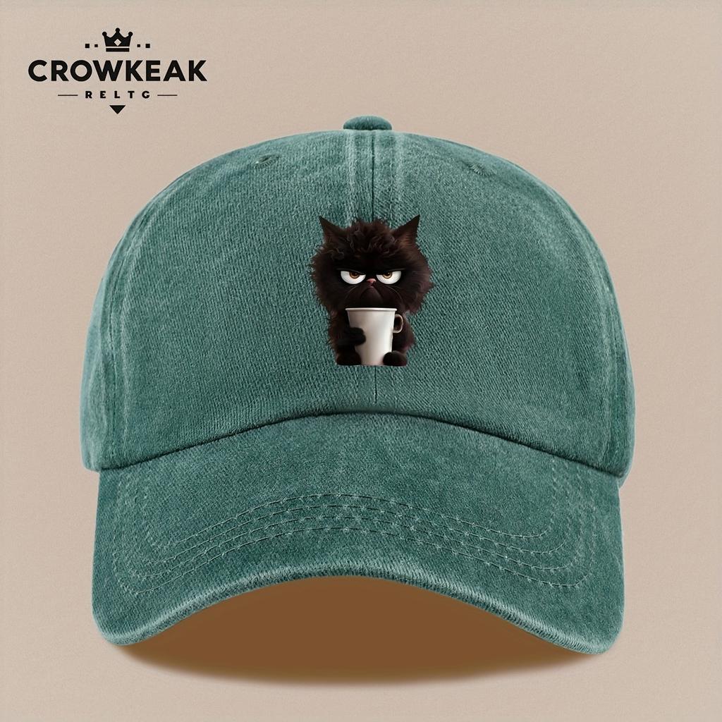 Pc Wütende flauschige schwarze Katze Muster Hut Vintage distressed Druck Baseballkappe Verstellbare Größe Bequem und leicht Sui
