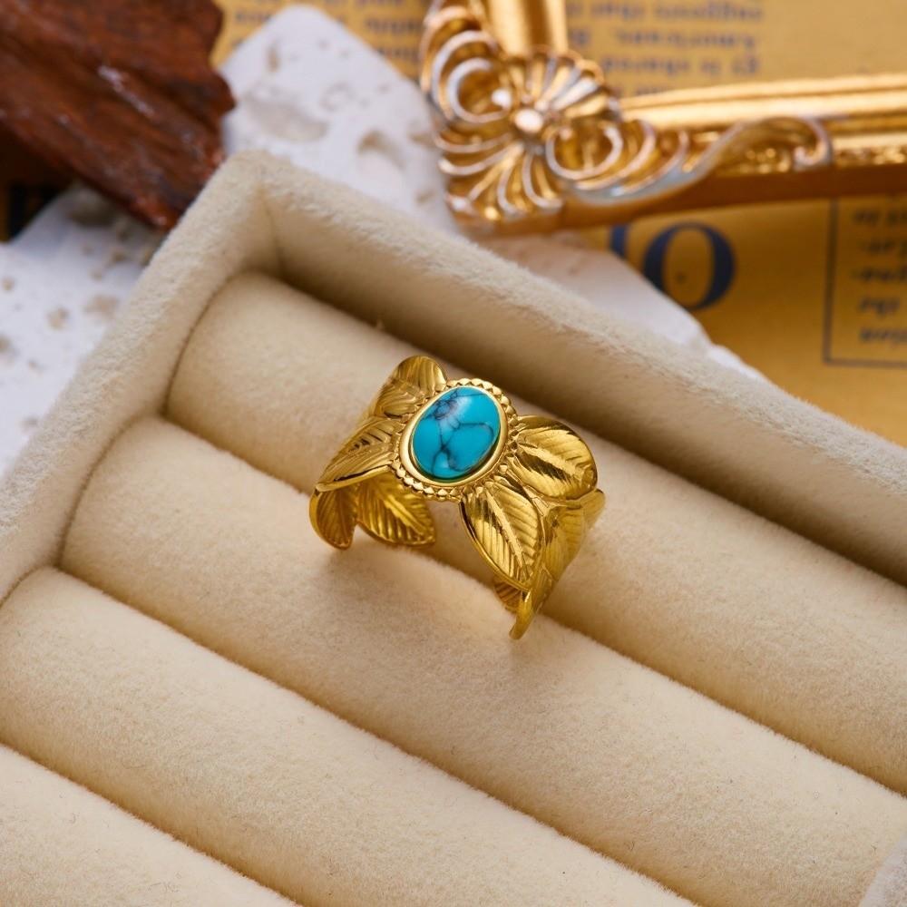 Turquoise Green Stone Turquoise Stone Ring Hollow Boho Ring Vintage Ring  Finger Accessories