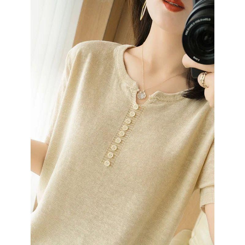T-shirt V-neck Pullover Loose Half Sleeve Pullover Loose Half Sleeve V Neck T-shirt