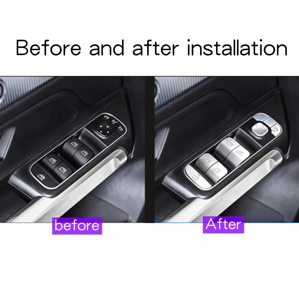 2025 Hot Racing Grills Silver ABS Car Window Glass Lift Button Trim Cover Stickers Fit For Mercedes Benz A B GLB CLA GLA Class W