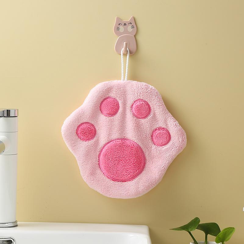 Hand Towel Can Be Hung Up Cat Footprints Cartoon Animal Hand Towel Cleaning Tables Washing Dishes Adult Hand Towels Quick Drying Towel