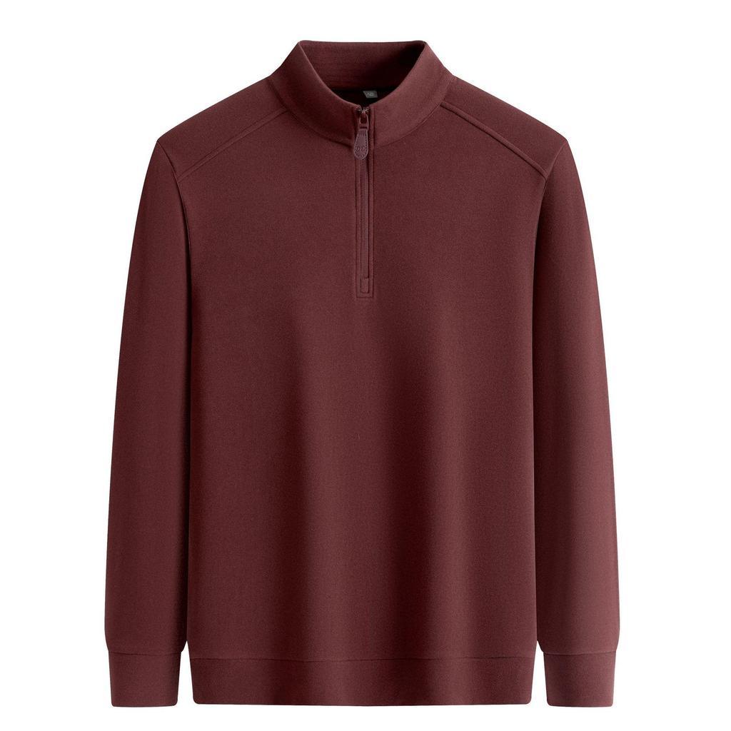 Men's Half-Zip Stand Collar Double-Sided Fleece Long Sleeve Top - Thick, Warm Base Layer for Autumn/Winter