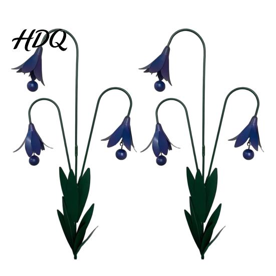 Handcrafted Metal Garden Stake Triple Bluebells with Bells Handmade Flower Yard Art Stakes With Wind Chimes Rustic Decorative Outdoor Bell for Lawn