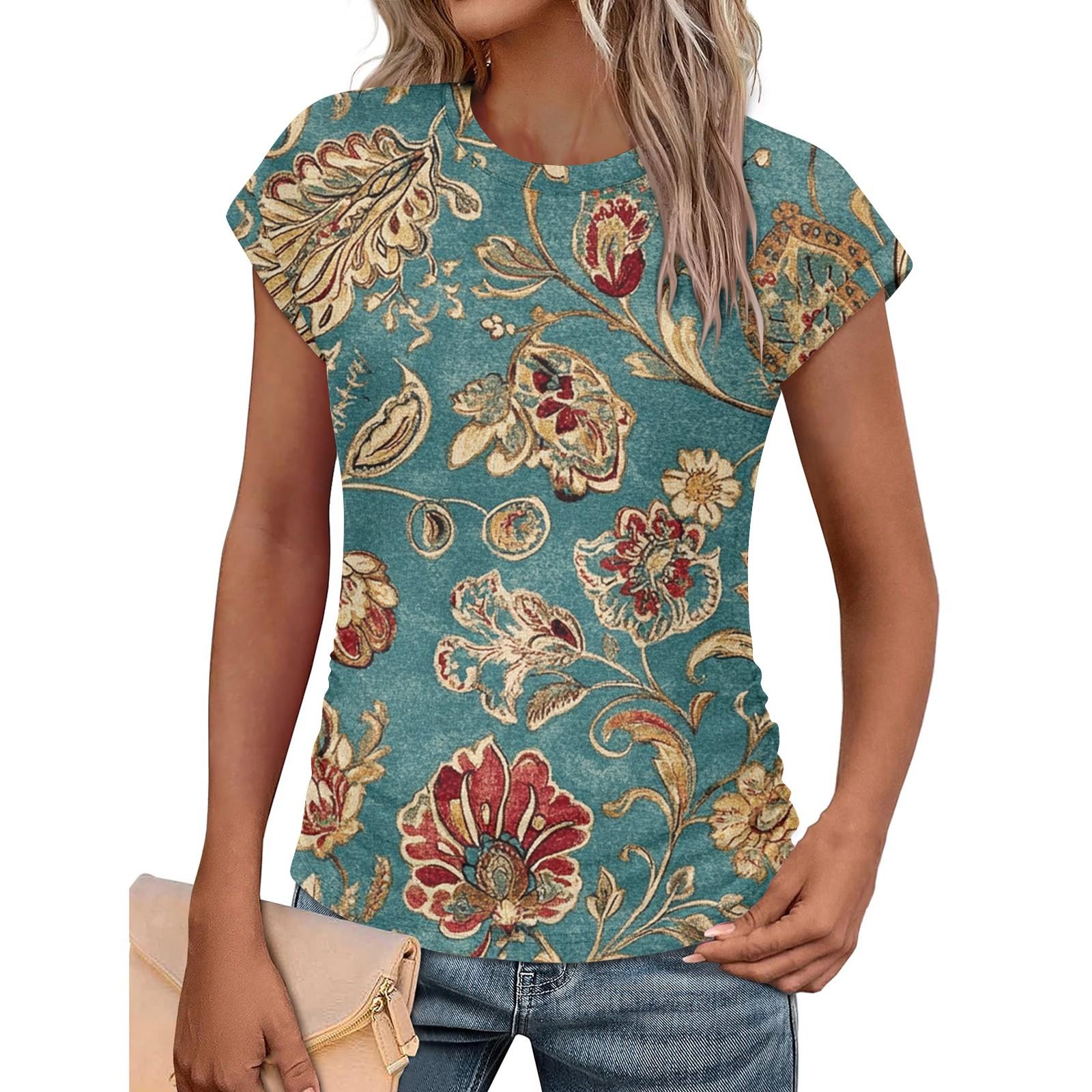 

Женские летние топы, модные футболки с круглым вырезом и коротким рукавом, рубашки, модные женские винтажные футболки с принтом, верхняя одежда, пуловеры 6XL
