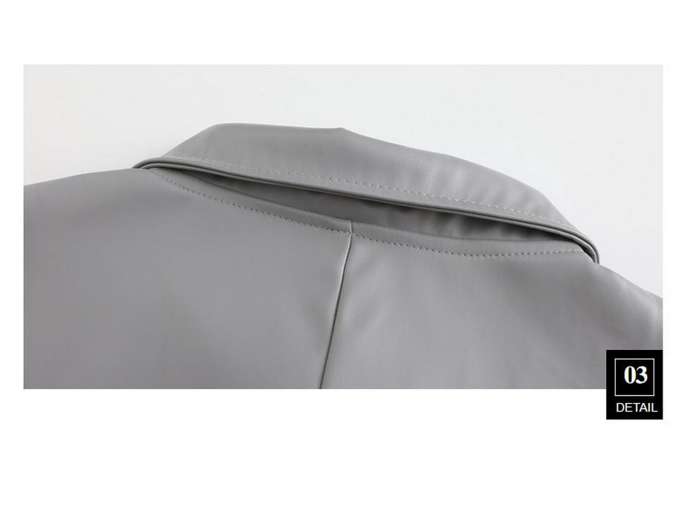 2024 Men's Extended Length PU Leather Jacket with Suit Collar - Casual Spring Fashion