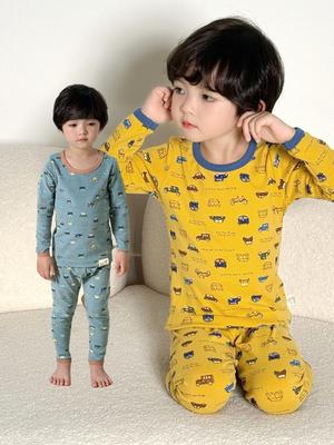 Conjunto de Ropa Interior Térmica de Algodón y Pijama para Niños Lanweiliyang - Camiseta y Pantalones de Capa Base para Otoño