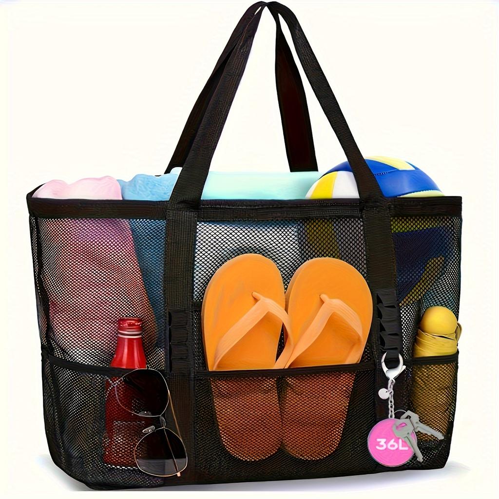 Strandtasche Meeresreise Netz-Strandtasche Große Kapazität Handtuch Sandalen Gitter-Aufbewahrungstasche