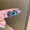 Korean Retro Haze Blue Diamond-encrusted Bow Flower Earrings Niche Temperament Stud Earrings Women