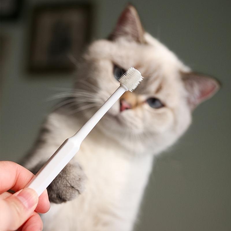 Soft Bristle Pet Dental Toothbrush for Cats and Dogs, Tartar & Bad Breath Removal, Plastic Easy-Clean Oral Care Tool, No Battery