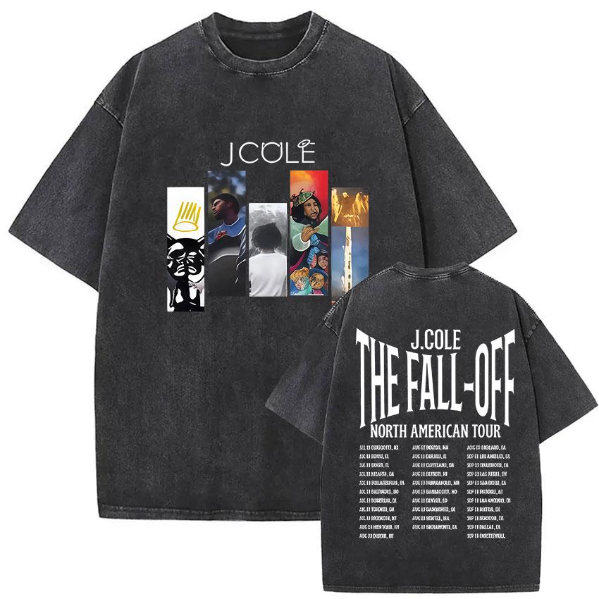 Vintage Washed J Cole T Shirts The Fall Off North America Tour Graphic Tshirt womenClothing Hip Hop Short Sleeve Tshirt