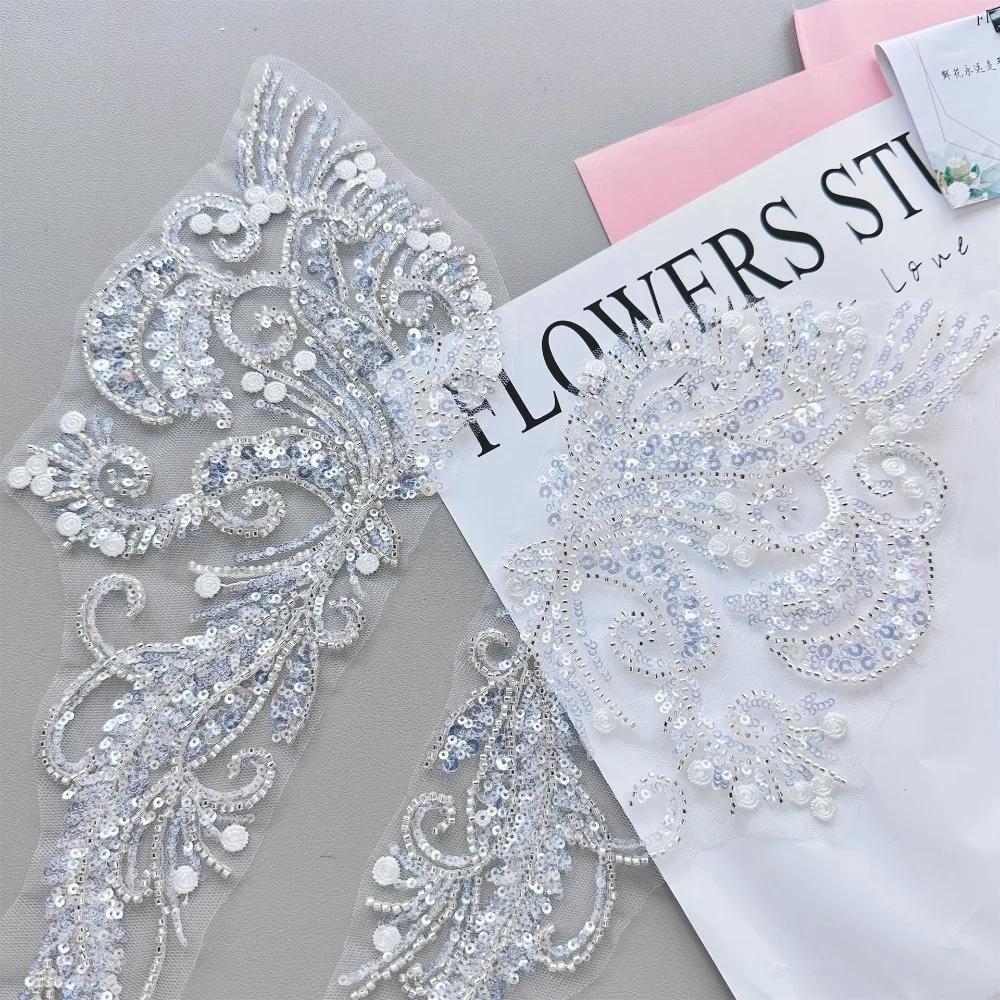 1 Paar Perlen Pailletten Spitze Stickerei Stoff Aufkleber Hochzeitskleid Kleidung Nähen Applikation Blume Kleid Zubehör DIY