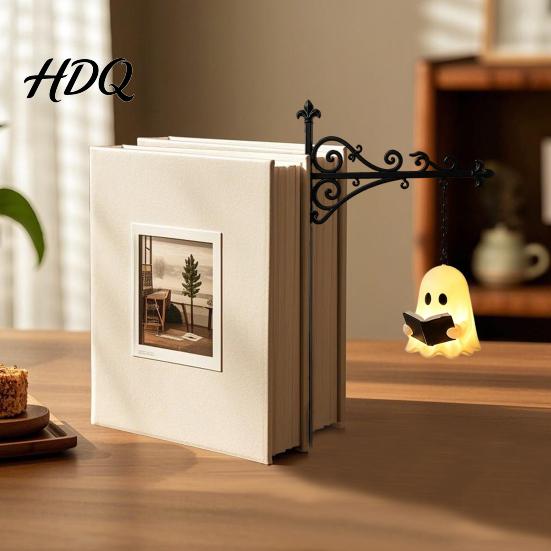 Iron Bracket Desk Light Ghost Bookshelf Night Light Reading Lantern with Sliding Insert Board Retro Metal Lamp Vintage Cozy Warm Decor for