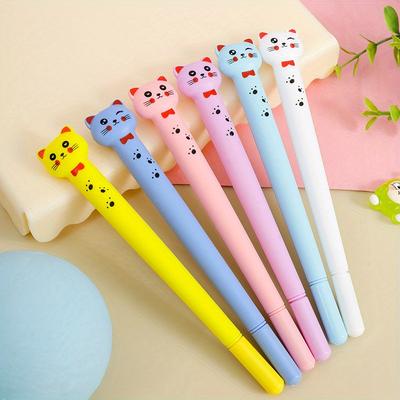 Back To School Season 10pcs 0.5mm Colorful Soft Glue Cat Neutral Pen Plant Creative Signing Pen Stationery Office Supplies
