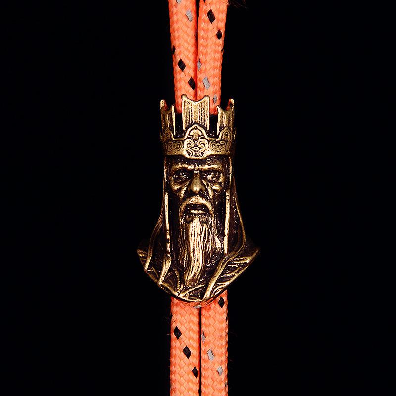 Crown Skull King Skeleton Man Head Sculpture Brass Knife Beads EDC Outdoor DIY Woven Lanyard Keychain Pendant Accessory