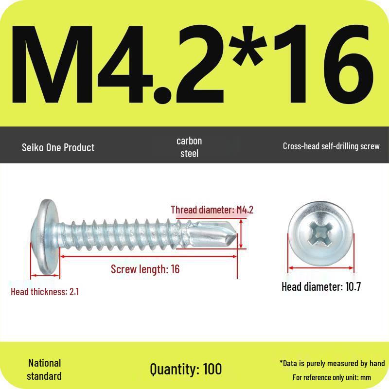 Galvanized Carbon Steel Cross-Head Round Screw with Washer, Flat Head, Self-Tapping & Self-Drilling Fishtail Design