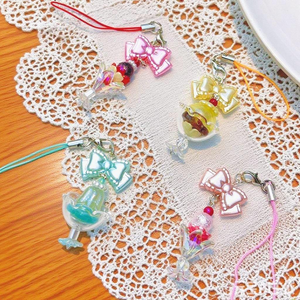 Pendente per Telefono Stile Giapponese Stile Retrò Ciondoli Carini Design Gelato Perla Per Chiave di iPhone 16 Airpod Auricolari Ins Corea Y2K