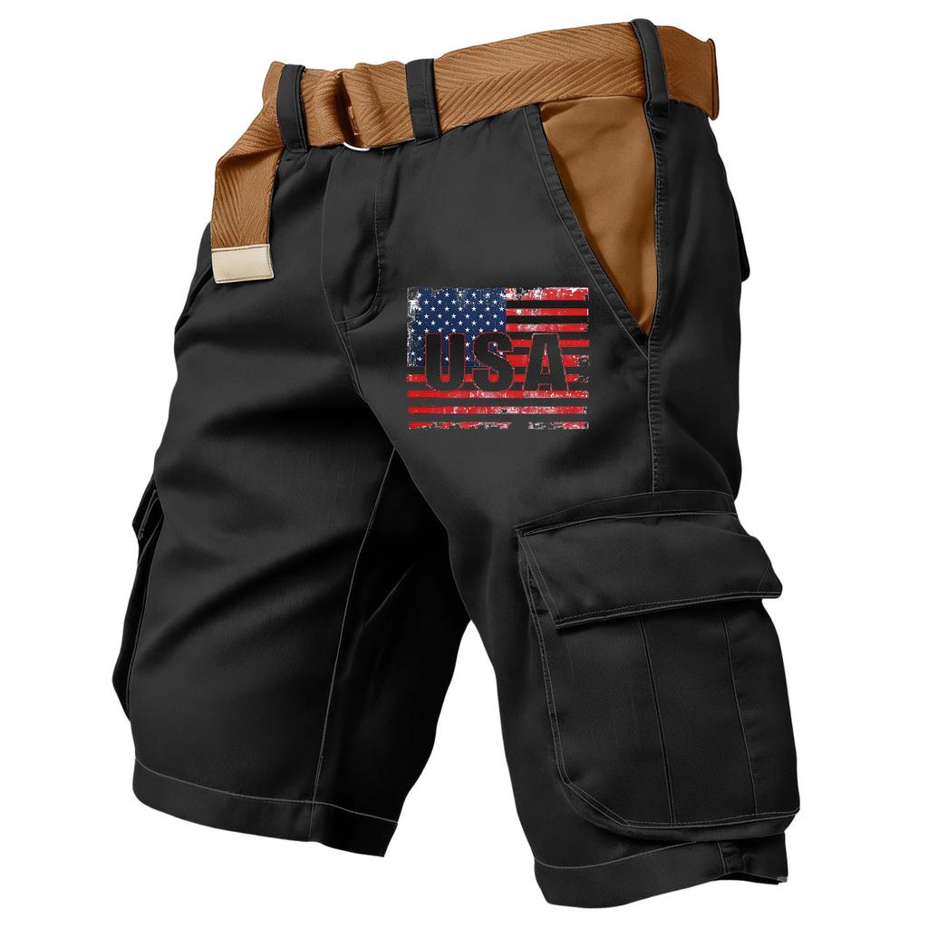 Men's independent day print outdoor casual patchwork pocket work pants sports shorts