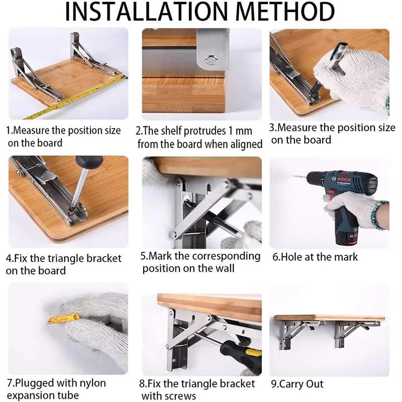 2-Pack Brushed Stainless Steel 8-18 Inch Adjustable Folding Angle Bracket – Heavy-Duty Wall-Mounted Shelf Support Triangle