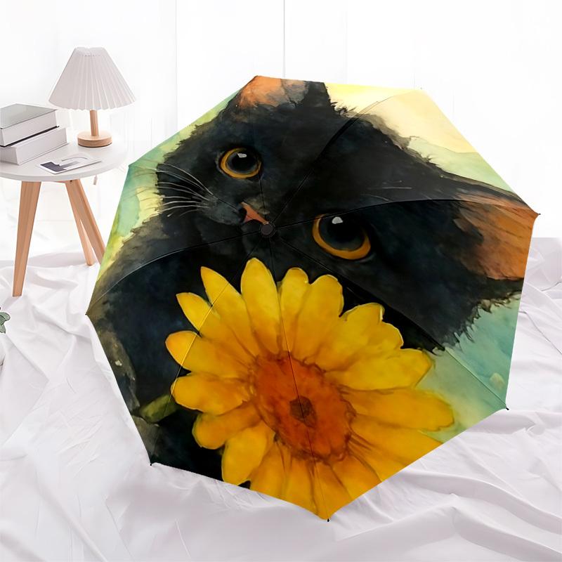 1pc Cat Flower Automatic Open/Close Umbrella with Folding feature Compact Travel Umbrella, Lightweight design, for Commuting, Business132
