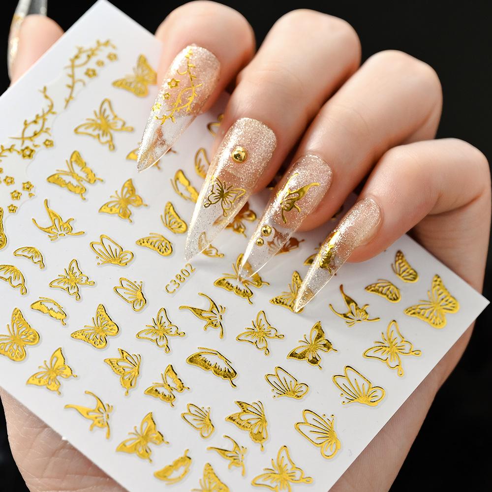 Bronzing Solid Color Butterfly Flame Nail Art Sticker 3D Adhesive Self-Adhesive Sweet Wind Nail Decorative Patch