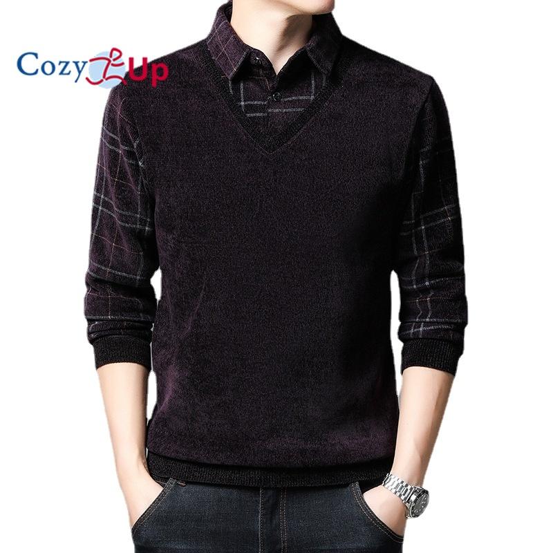 

Cozy Up Chenille Поддельный свитер из двух частей Теплый Тонкий Мужской Вязаный свитер