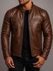 Men's Stand Collar PU Leather Motorcycle Jacket - Slim Fit Punk Pilot Style