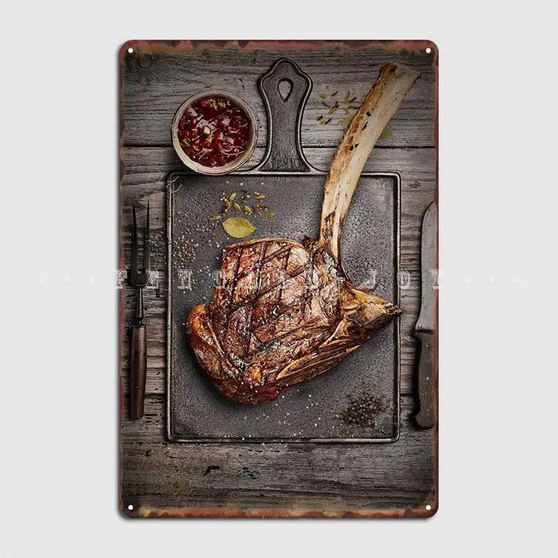 Rib Eye Tomahawk Steak Bbq Metal Sign Club Home Home Design Wall Decor Tin Sign Poster 40x30cm
