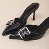 Women’s Large Size Pointed Toe Buckle Mules, High Heel Slip-On Sandals, Stylish Summer Shoes