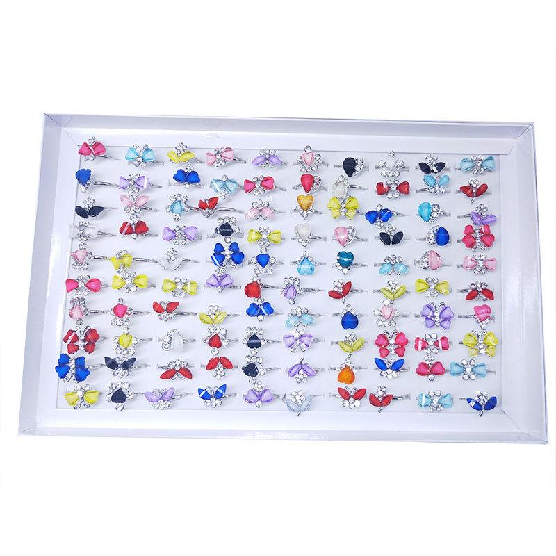 10Pcs New Zirconia Ring Floral Pattern Ring Cartoon Alloy Ring