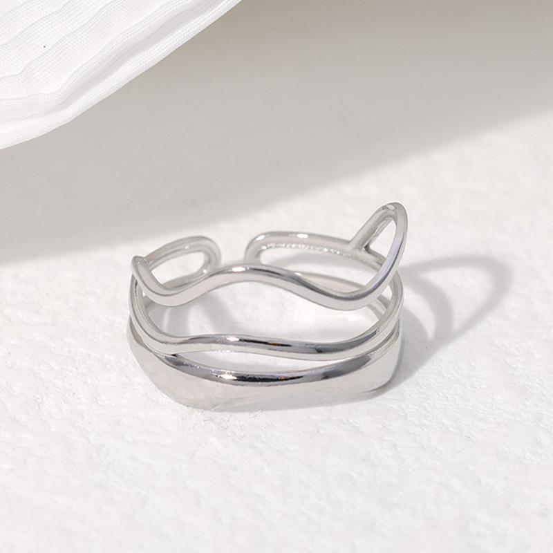 LATS Stainless Steel Lava Irregular Hollow Ring for Women Metal Texture Waterproof Daily Simple Stylish Golden Rings Jewelry