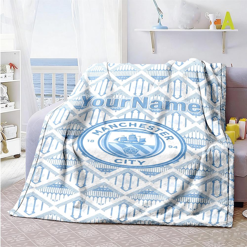 Manchester City Customize Your Name Blanket Multi-purpose Customizable Blanket Soft & Cozy for Living Room Office Chair Office Picnics All-Season Use